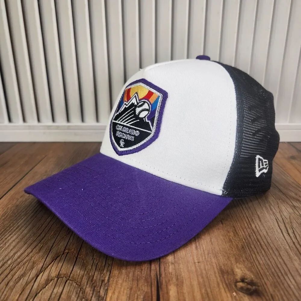 Colorado Rockies New Era 9forty Snapback Trucker Hat Cap Purple White Black Mesh